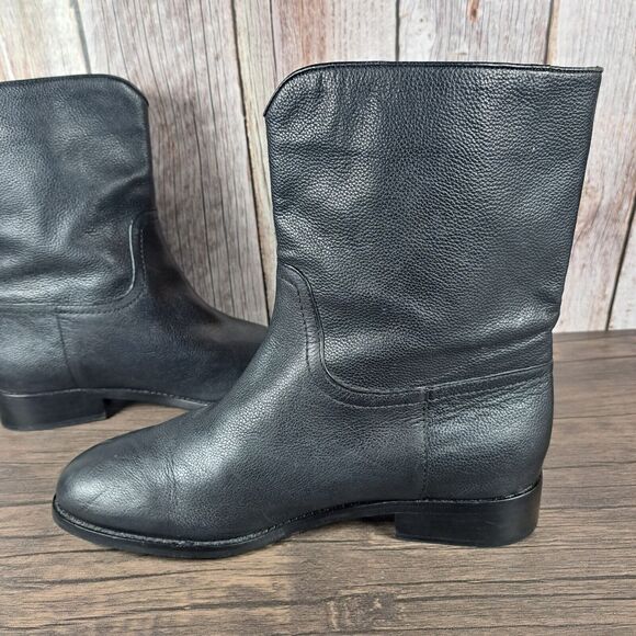 Tory Burch Hallie Mid Shaft Logo Black Leather Riding Boots Women's Sz 9 M (GUC) - Picture 7 of 10